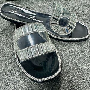 Lauren Lorraine Black and Silver Embellished Sandals